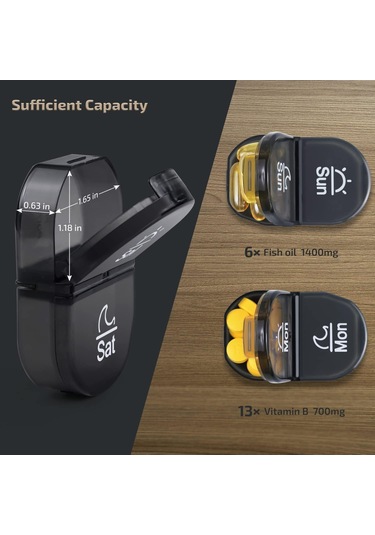 Kangvka Haftalık 14 Bölmeli Sağlık Kutusu, Tarihli Markalı, Su Geçirmez, Nem Ve Toz Koruyucu, Plastik İlaç Depolama Kutusu Siyah