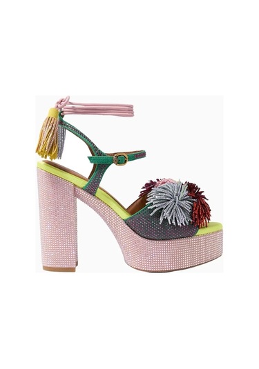 Kurt Geiger Pom Pom Tie 125 Platform Kadın Dolgu Topuk Sandalet Çok Renkli