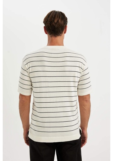 DeFacto Standart Fit Bisiklet Yaka Çizgili Pamuklu Kısa Kollu Tişört D3581AX24SMNV64 DeFacto Standart Fit Bisiklet Yaka Çizgili Pamuklu Kısa Kollu Tişört D3581AX24SMNV64