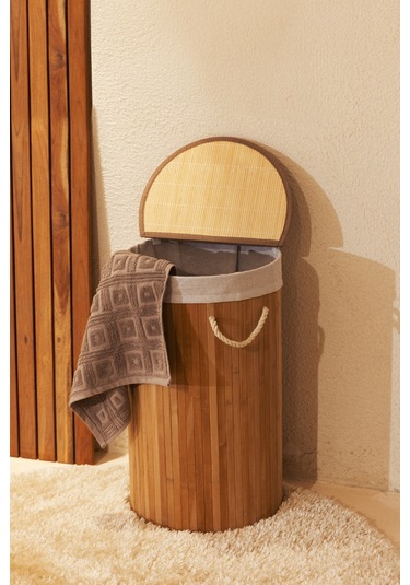 Koza Home Meander Yuvarlak Bambu Çamaşır Sepeti 35x61 55lt 5113 439726 Diğer