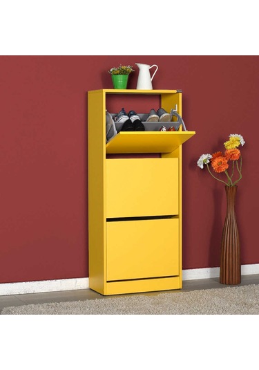 Flat Duo 3 Katlı Ayakkabılık Dolabı - Hardal