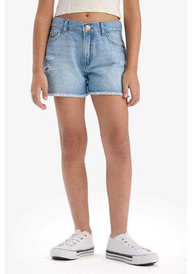 Defacto Kız Çocuk Yırtık Detaylı Pamuklu Jean Şort D7107a825smnm39 Mavi