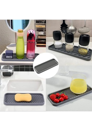 Siyah Silikon Yağdanlık Yağlık Standı Altlık Çok Amaçlı Organizer Sabunluk Altlığı 23x10 Cm Diğer