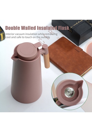 Hallow Termal Kahve Sürahi Çift Duvarlı Vakum Cezve Termal Beyaz 1 L