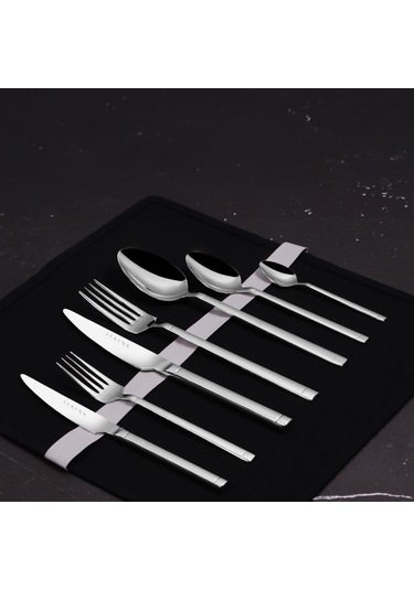 Serenk Barselona Çelik Çatal Kaşık Bıçak Takımı 42 Parça Gümüş