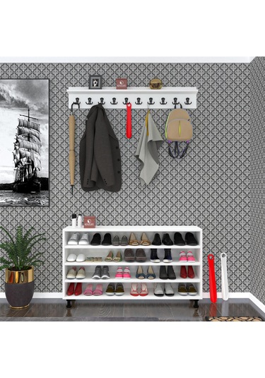 Kenzlife Ayakkabılık Yemeni4 Gribyz 68 120 32 Kapaklı 4 Raflı 24 Çift Ayakkabı Kapasitesi Ahşap