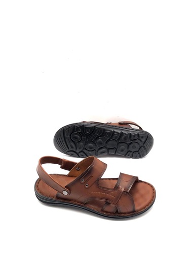 Deritarz Hakiki Deri Tam Ortopedik Masajlıtaba Erkek Sandalet Taba
