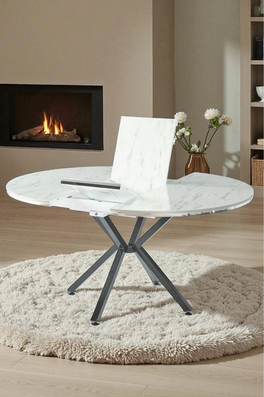 Dengema Zenit Plus Açılır Yuvarlak Masa Sandalyesiz Beyaz Mermer, Siyah Ayak, Ø120 160 Cm Beyaz Mermer - Siyah Ayak Dengema Zenit Plus Açılır Yuvarlak Masa Sandalyesiz Beyaz Mermer, Siyah Ayak, Ø120 160 Cm Beyaz Mermer - Siyah Ayak