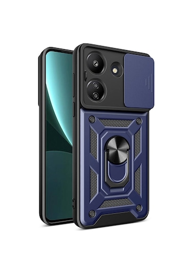 Xiaomi Redmi 13c Kılıf Kamera Koruma Sürgülü Antishock Magnetic Yüzüklü Standlı Kapak