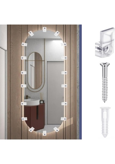 Xindoker 32 Adet Şeffaf Plastik Ayna Tutucu - Duvar Montajlı Ayna Desteği Klembi, Cam Ve Çerçeve Sabitleme Aksesuarı Şeffaf