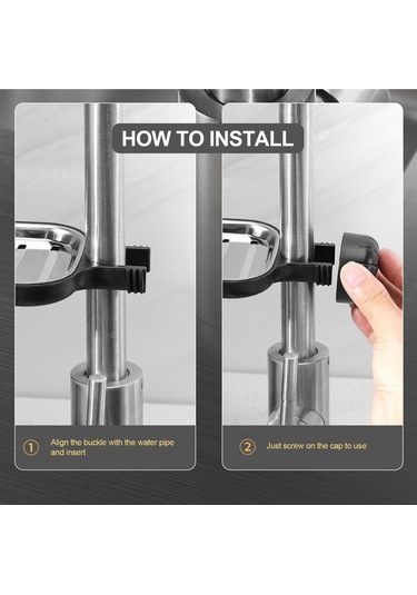 Padalink Gri Kısa Tip Paslanmaz Çelik 360 Döner Musluk Rafı - Su Tüpü İçin, Delme Yok, Su Akışı, Sponge/şampuan Depolama Gri