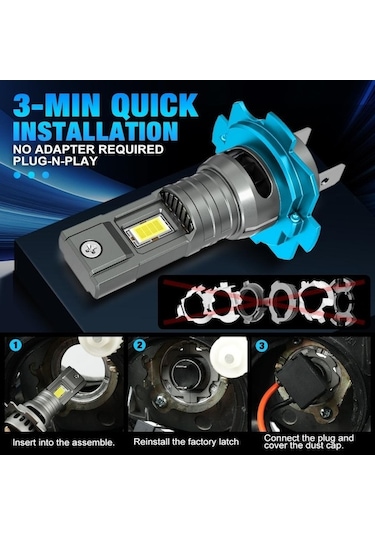 Jeehugo H7 Tipi Otomobil Led Far Ampulü, Yüksek Güçlü, Süper Parlak, Fanlı, 1:1 Değiştirme, 2 Adet Seti