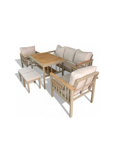 Sole Balkon Takımı, Cappuccino Bahçe Takımı 5+1 Masa 70x110 3lü Koltuk 70x180 Tekli Koltuk 70x70 Gri