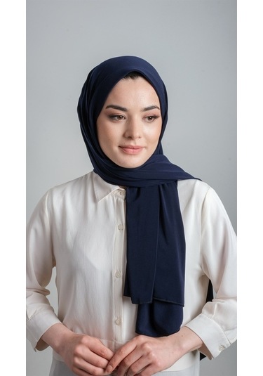 Lacivert Pratik Hazır Geçmeli Eşarp Sandy Kumaş Sade 1817_02 Lacivert