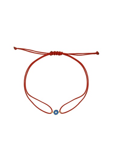 14 Ayar Altın Ipli Nazar Göz Bileklik Mineli - Kırmızı