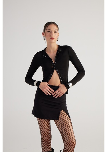Holly Lolly Yırtmaçlı Mini Panky Etek Siyah