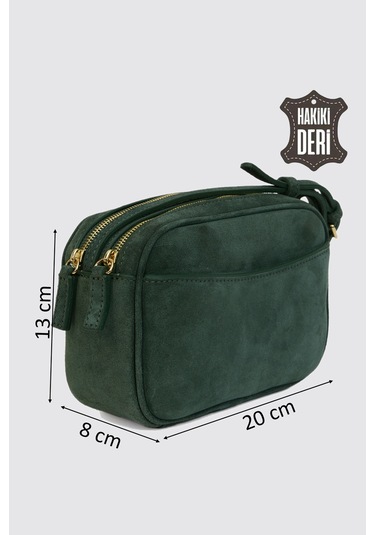 Hakiki Deri Kadın Çapraz Omuz Çantası Yeşil Süet Smr8975 Yeşil Süet
