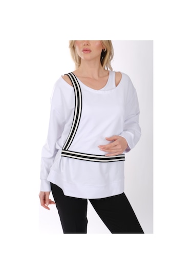 Ysatis Minimalist Oversize V Yaka Uzun Kol Kadın Bluz - Günlük & Özel Gün Beyaz