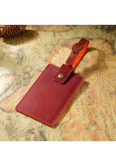 Fochsia Siyah Deri Bagaj Etiketi Kart Askısı - Gerçek Deri Kayıp Önleme Bilgi Kartı Taşıyıcı Çantası Vintage Taşınabilir