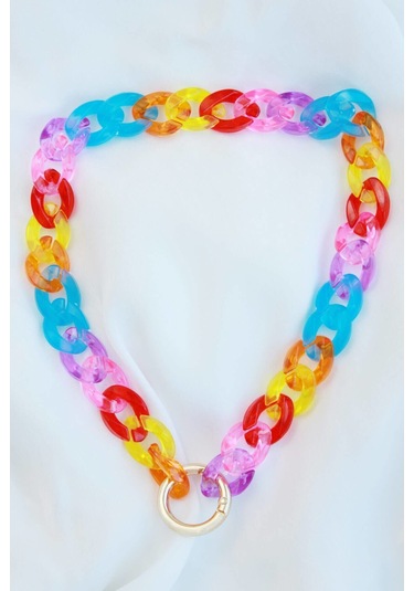 Renkli Kalın Zincir Kolye Çok REnkli