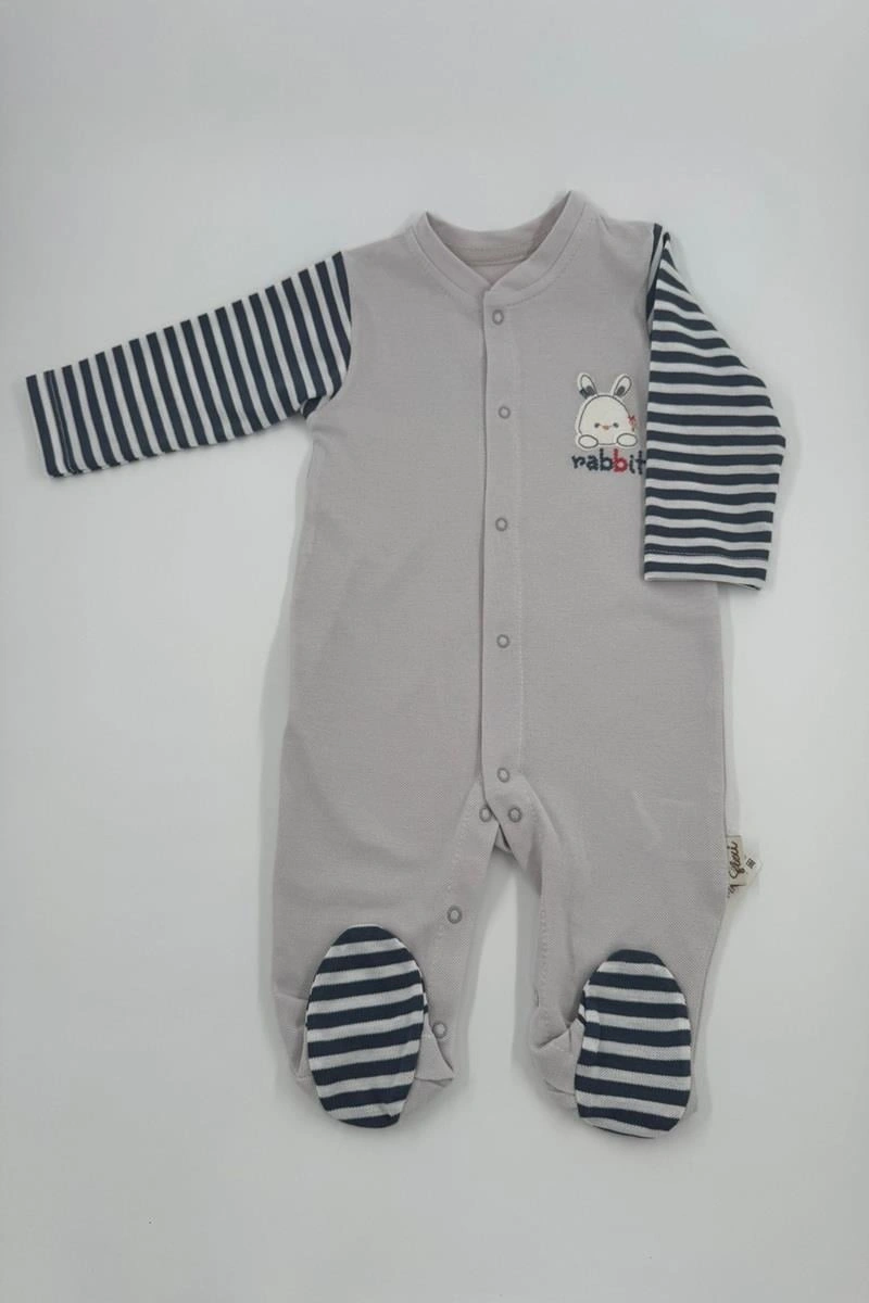 Erkek Bebek Tavşan Nakışlı Tulum Slopet-491 Gri