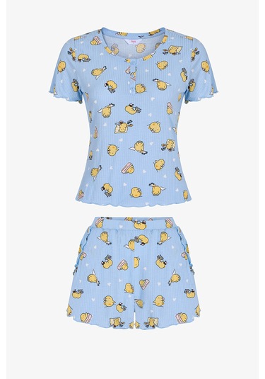 Penti Açık Mavi Happine Rib Şortlu Pijama Takımı