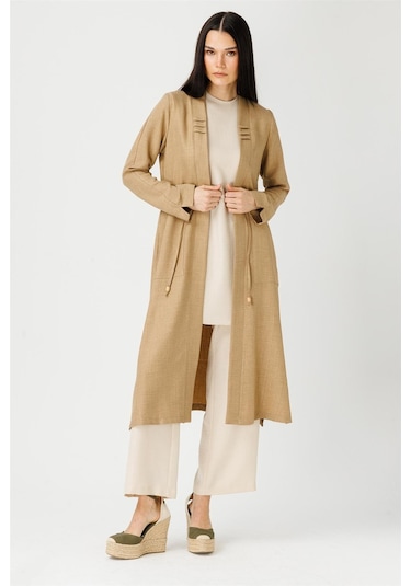 Bağcık Detaylı Tunik Ceket Pantolon Takım Camel-camel Camel