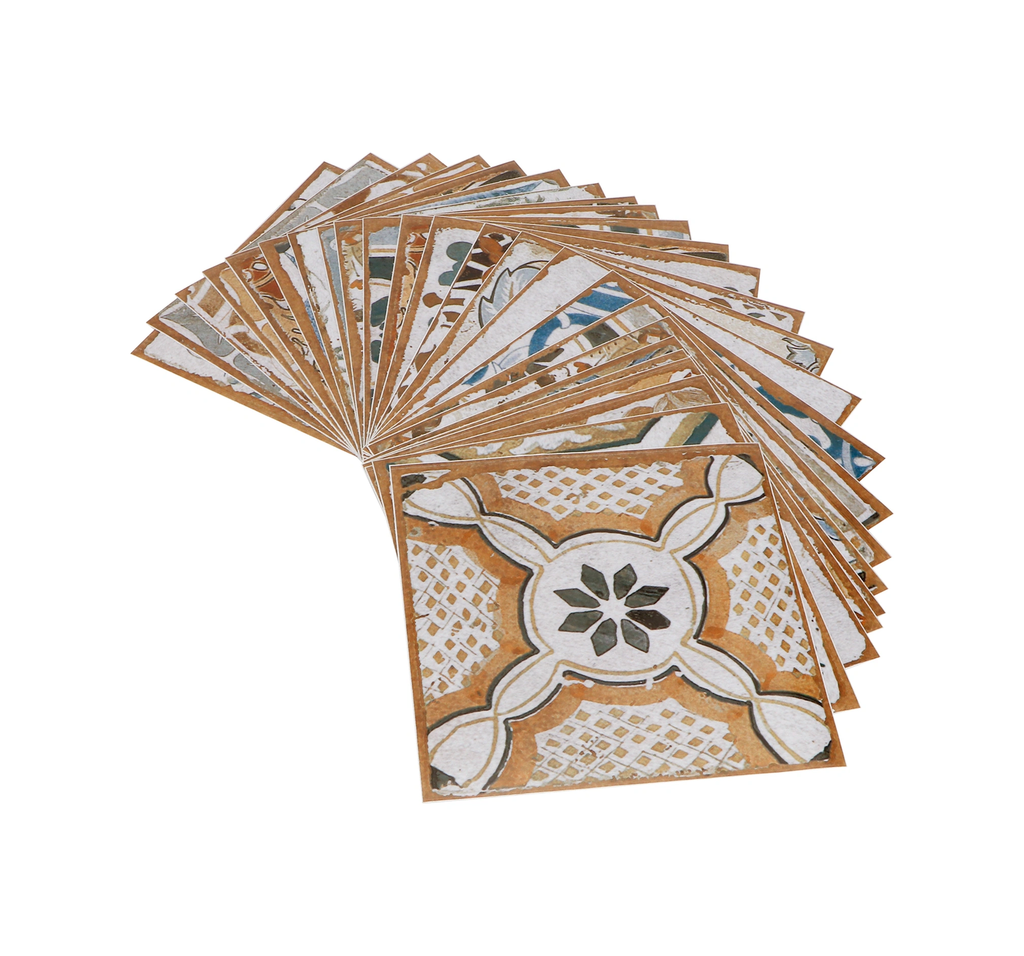 Mufunye Pvc Retro Renkli Simülasyon Çini Desenli 24 Adet 15x15cm Ev Dekorasyonu Otomatik Yapışkan Suya Dayanıklı Duvar Sticker Diğer