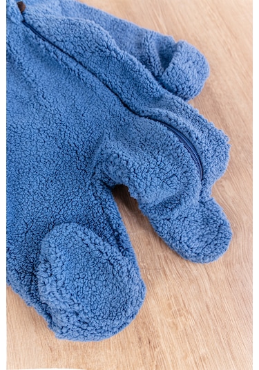 Kapüşonlu Kendinden Eldivenli Welsoft Kışlık Kız/erkek Bebek Tulum mavi