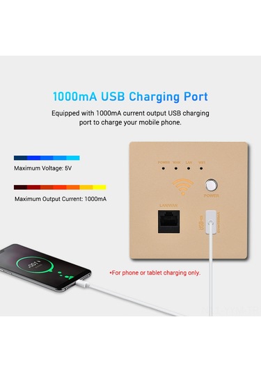 Geeksen Duvar Gömülü 300m Wifi Ap Router - Usb Şarjlı Çıkışlı, Şampanya Altın Rengi