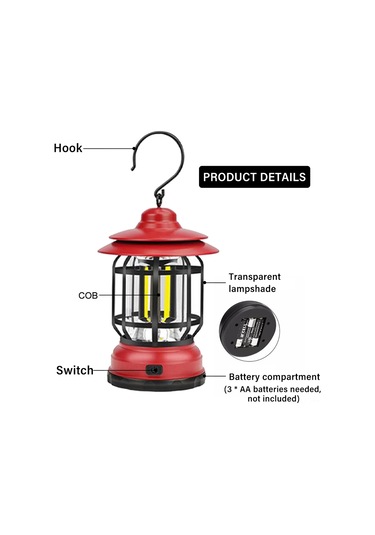 Vkemall Kırmızı Abs Materyal Çift Işık Modlu Sıcak/b Sıcak Dışarıda Kullanım Kamp Feneri, Elden Taşınabilir Ve Asılabilir, Acil Durum Işığı Çok Renkli