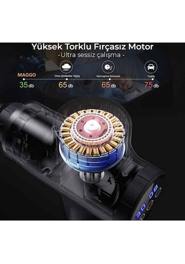 Profesyonel 6 Başlıklı Şarjlı Sporcu Masaj Tabancası 30 Hız Kademeli + Çantalı Gri