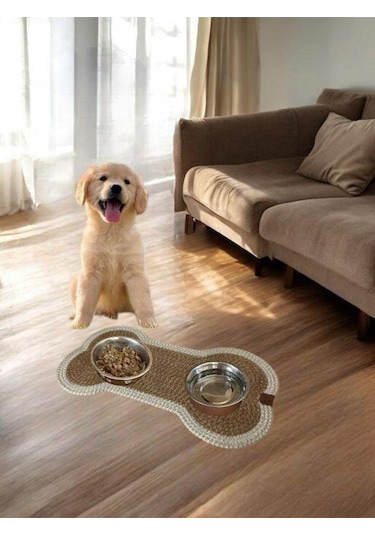 Kedi, Köpek Evcil Hayvan Mama Matı, Paspası - Bej