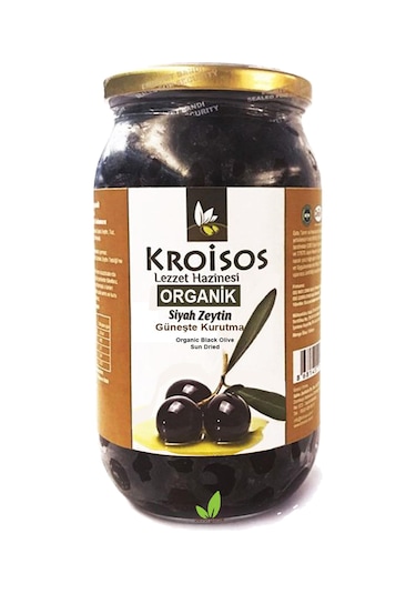 Kroisos Organik Güneşte Kurutulmuş Siyah Zeytin Cam 650 G