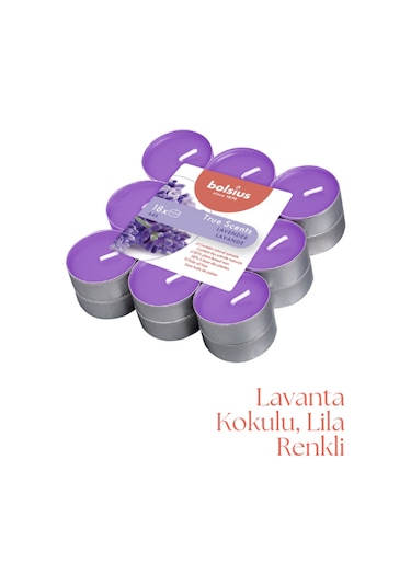 Lavanta Kokulu, Lila Renkli 4 Saat Yanma Süreli Tea Light Mum 18'li Paket