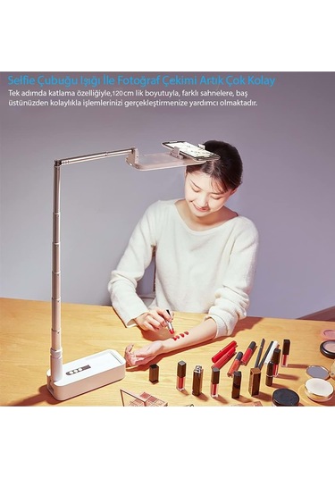 Plentiful Canlı Yayın Braketi Çok Fonksiyonlu Led Işıklı 360 Derece Kumandalı Selfie Telefon Standı