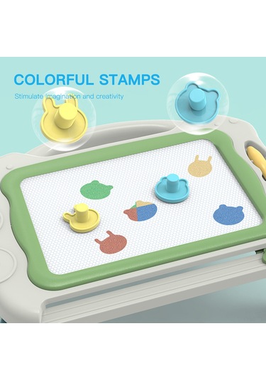 Geeksen Çocuklar İçin Manyetik Boya Tahtası, 4 Renkli, Silgi Ve Damgalar İle, 1-3 Yaş, Masa Ayaklı, Plastik, Mavi Mavi