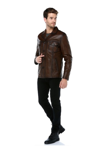 Dericlub E-1024 Hakiki Deri Erkek Ceket-Camel