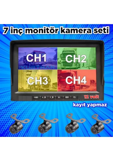 Kayıtsız 7 İnç Monitör Ve 4 Adet Kamera Seti 12 Volt