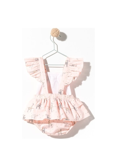 Kız Bebek Pudra Pembe Renk Özel Gün Fiyonklu Çıtçıtlı Tulum Pembe