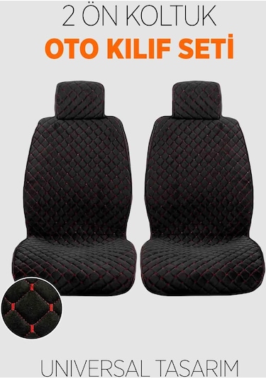 Tay Tüyü Terletmez Kumaş Oto Koltuk Kılıfı 2 Ön Koltuk Seti - Siyah-kırmızı
