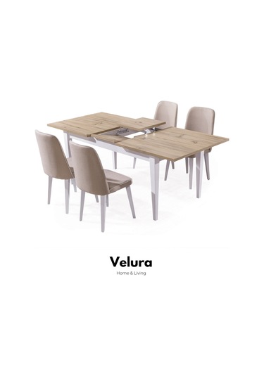 Legna Yemek Odası Takımı Yemek Masası + 4 Adet Sandalye Beyaz - Açık Ceviz