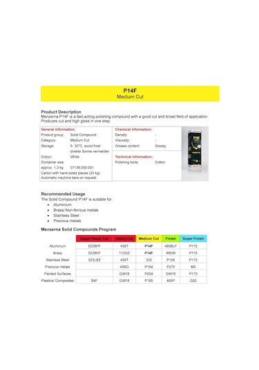 Menzerna P14f Orta Kesici Katı Cila Beyaz Alüminyum Pirinç Paslan