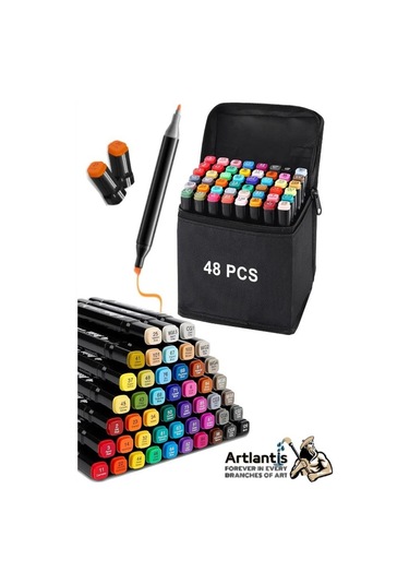 48 Adet Çift Taraflı Marker Kalem Çantalı 1 Paket 48 Renk Touch Markör Çift Uçlu Keçeli Kalem Sanat Tasarım Hobi