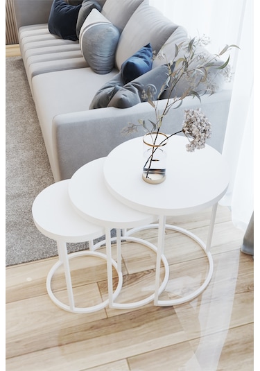 Emga Home Zigon Sehpa Takımı Beyaz Beyaz Beyaz