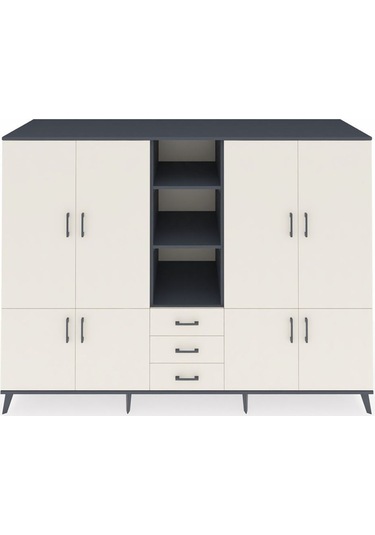 Kronos Dolap 11 Raflı 3 Çekmeceli 8 Kapaklı 220x59x163 Antrasit-a Antrasit-aytaşı