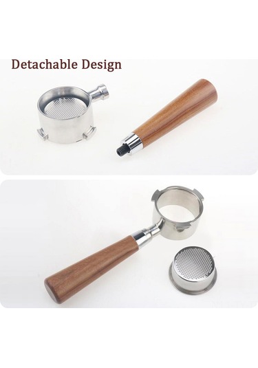 Teltree 51mm Üç Kulaklı Paslanmaz Çelik Kahve Portafilter, Ahşap Kolu, Profesyonel Ekstraksiyon, Ev Kullanıma Uygun, Filtre Sepeti İçerir Diğer