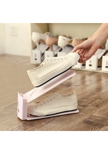 Sones Çift Katmanlı Ayarlanabilir Ayakkabı Askısı Ev Tipi Toz Geçirmez Ayakkabı Saklama Rafı Pembe Pembe