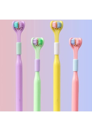 Üç Taraflı Diş Fırçası Yumuşak Kıllar Nazik Temiz Değiştirilebilir Başlıklar Kaymaz Saplı 360 Derece Kapsama Diş Fırçaları
