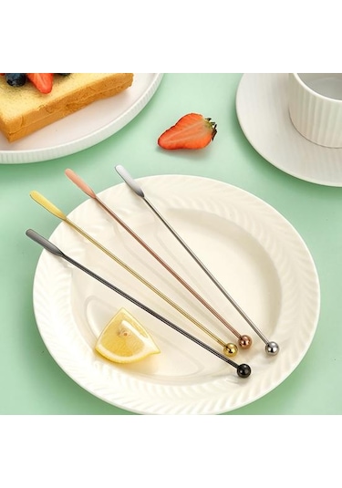 Gümüş Paslanmaz Çelik Karıştırma Çubuğu Rahat Kavrama Uzun Saplı Kahve Süt Kokteyl Şarap Karıştırma Çubuğu Gümüş